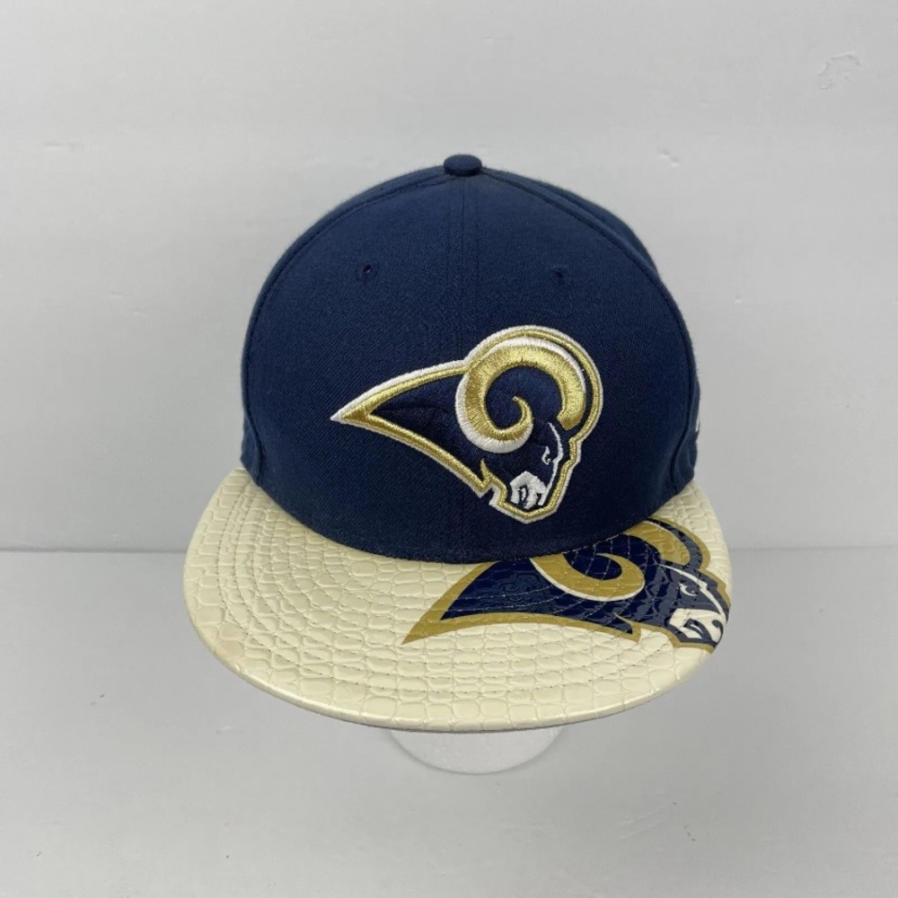 New Era 9fifty Los Angeles Rams Hat Snapback PU Visor Used Navy Blue